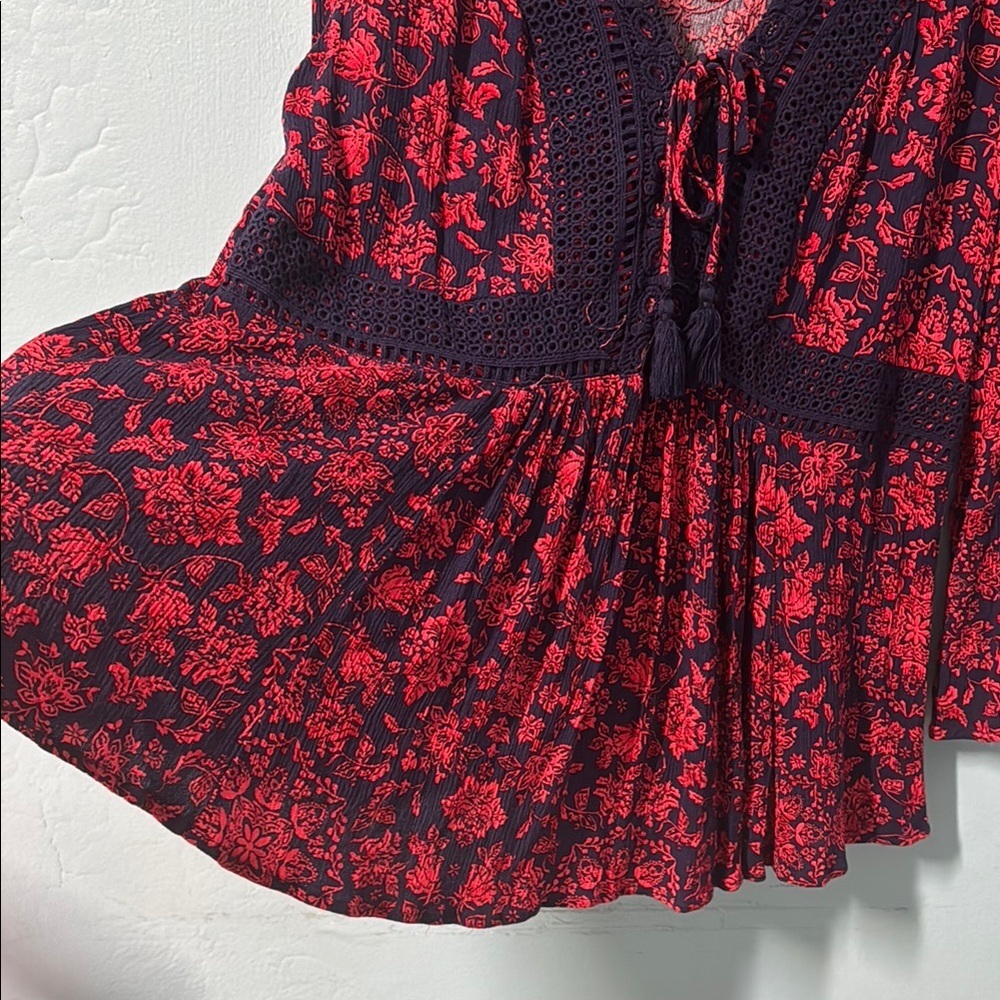 Torrid Red and Black Relaxed Tie Front Blouse #64 - Picture 8 of 8